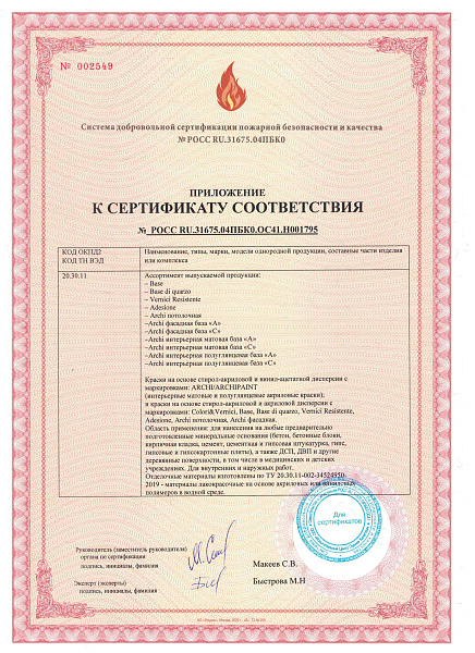 Пожарный Сертификат ТУ-002 приложение